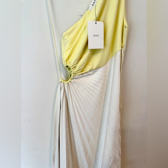 A.L.C. Delfina Dress Canary Yellow Size 2 Faux Leather One Shoulder - Picture 14 of 16